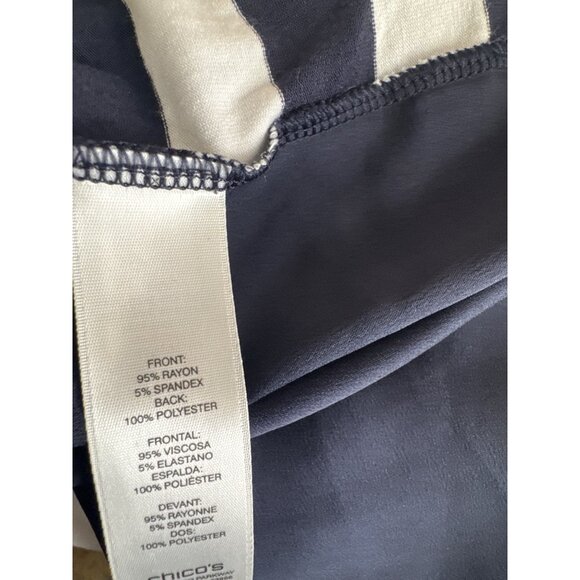 Chicos 2 top shirt Navy Blue White Striped Rayon Blend size large - Picture 4 of 4